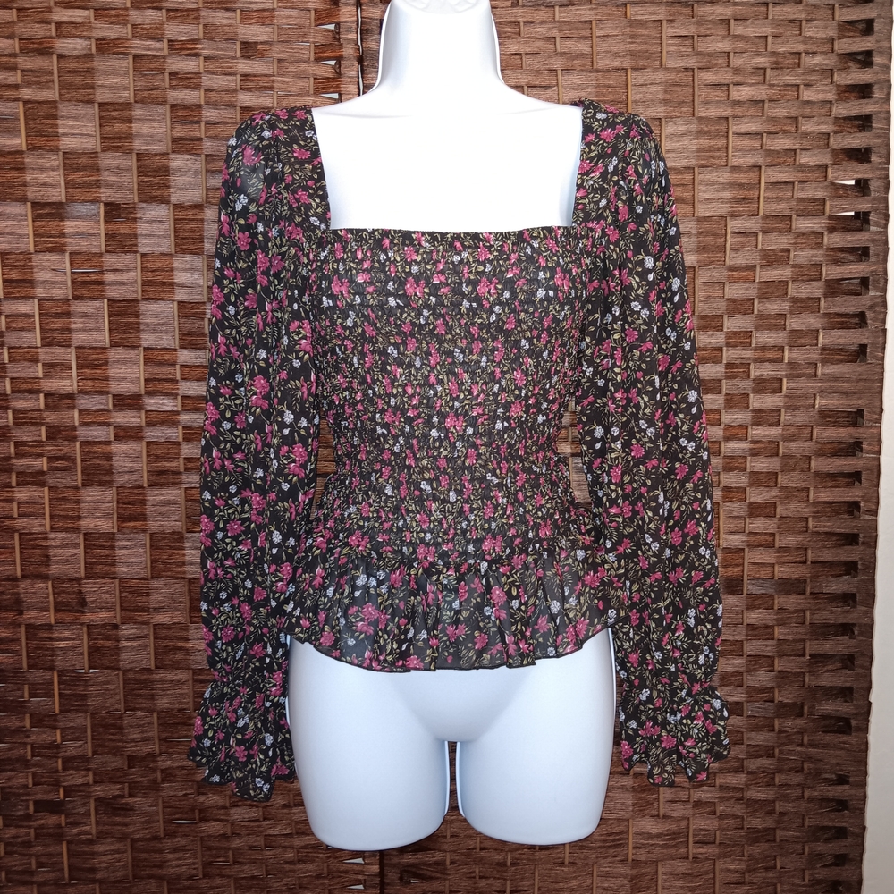 Floral Black and Pink Women's Top